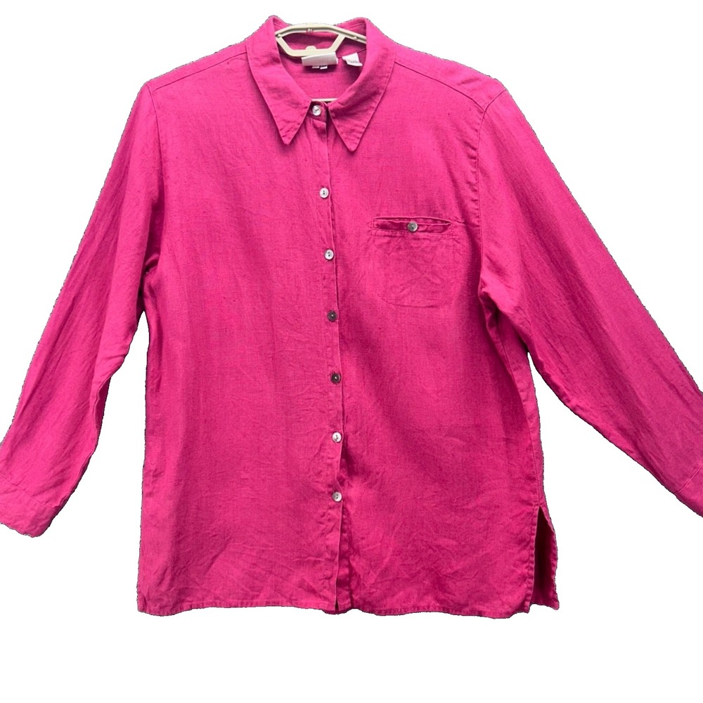 Chicos Linen Button Up Shirt Pink Large‎